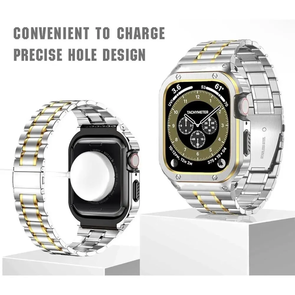Apple Watch Bracelet + Case Gold Tone Stainless Steel Band Strap Protective NWT